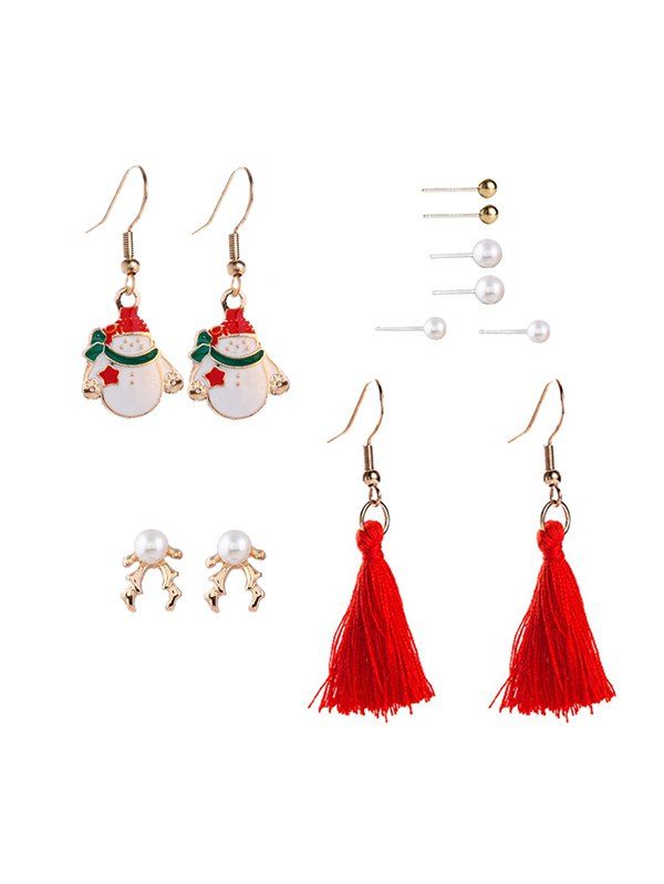 

6 Pairs Christmas Faux Pearl Cartoon Tassel Earrings Set, Multi-f