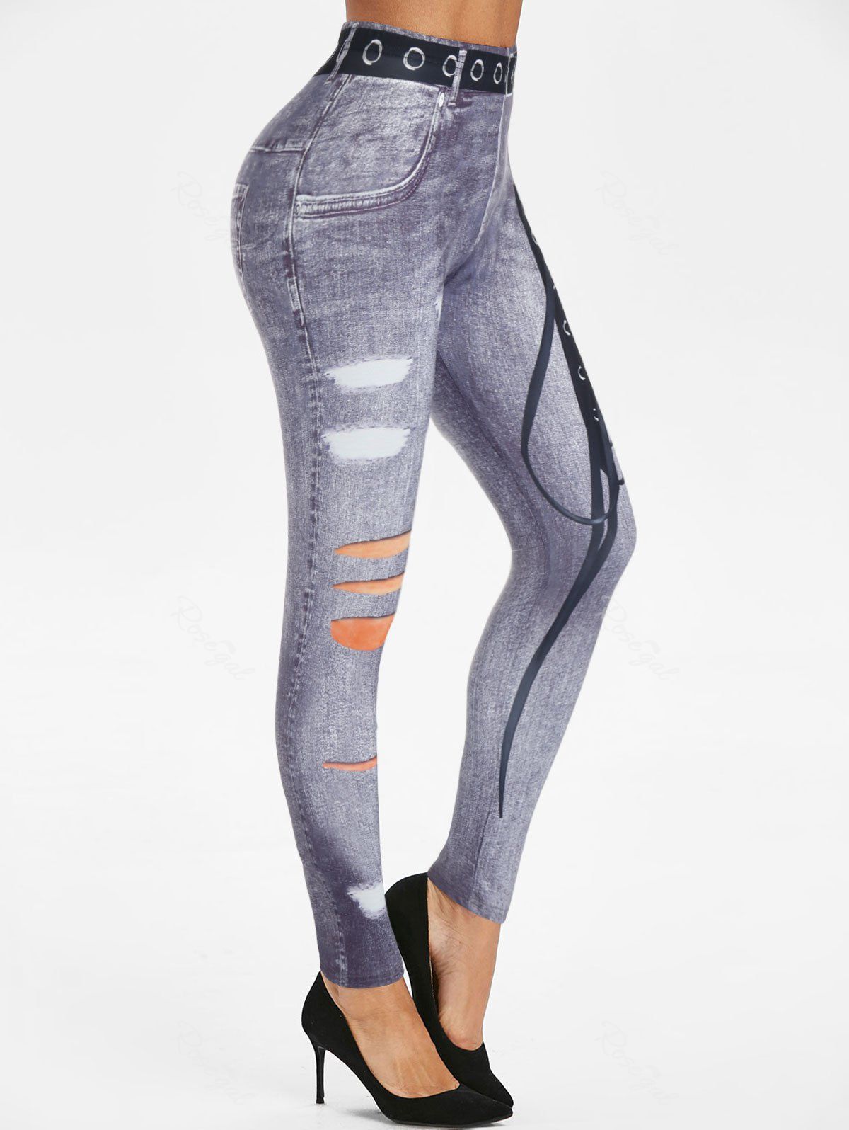 Buy 3D Lace-up Print Skinny Jeggings  