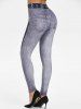 3D Lace-up Print Skinny Jeggings -  