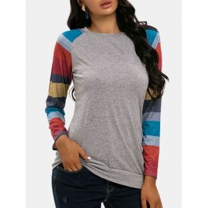 

Colorblock Sleeves Ruched Blouson Top, Gray