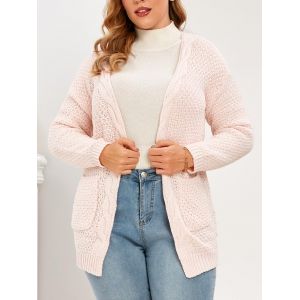 

Plus Size Pockets Open Front Chunky Cardigan, Pink