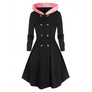 

Plus Size Faux Fur Insert Hooded Skirted Coat, Black
