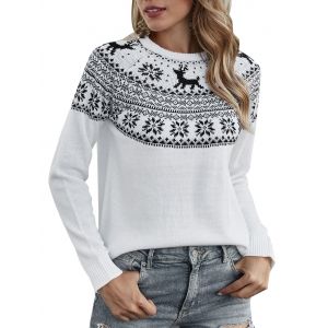 

Christmas Elk Graphic Crew Neck Sweater, White