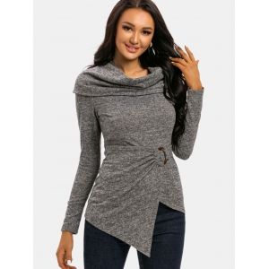 

Cowl Neck Foldover O Ring Draped Knitwear, Gray