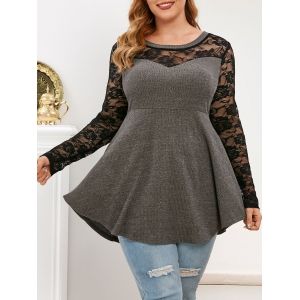 

Plus Size Flower Lace Insert Jumper Knitwear, Gray