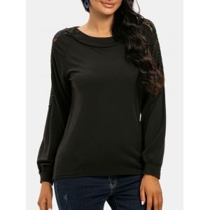 Raglan Sleeve Lace Insert Top, Black