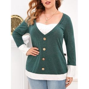 

Plus Size Lace Insert Mock Button Sweetheart T Shirt, Medium aquamarine