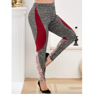 

Plus Size Space Dye Snowflake Mesh Insert Pants, Gray