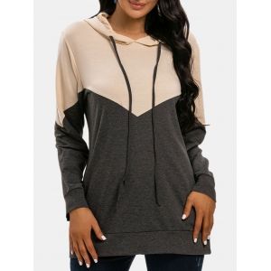 

Colorblock Drawstring Pullover Hoodie, Light coffee