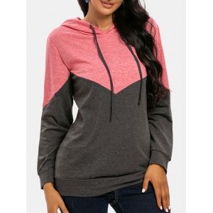 

Colorblock Drawstring Pullover Hoodie, Light pink