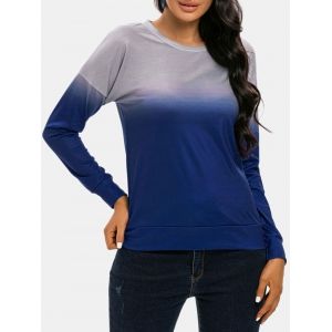 

Dip Dye Ombre Drop Shoulder Long Sleeve Top, Blue