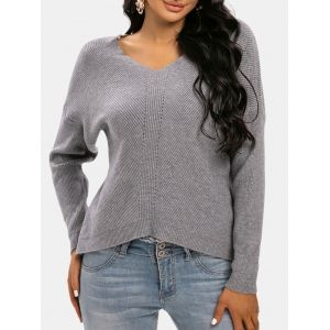 

Drop Shoulder Textured V Neck Sweater, Light gray