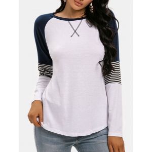 

Striped Colorblock Raglan Sleeve T Shirt, White