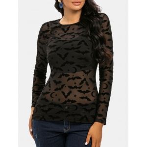 

Halloween Bat Mesh Faux Twinset T Shirt, Black