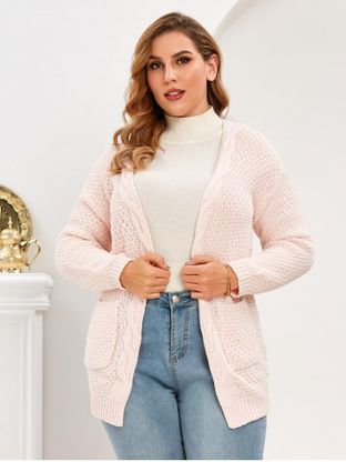 Plus Size Pockets Open Front Chunky Cardigan
