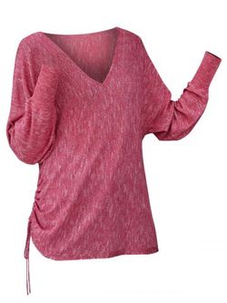 Plunge Cinched Side Dolman Sleeve Knitwear - LIGHT PINK - XL
