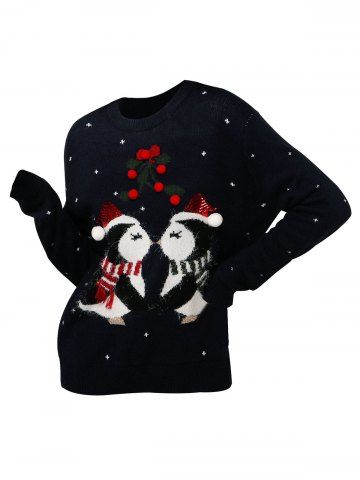 Christmas Berry Funny Graphic Sequined Sweater - BLACK - S
