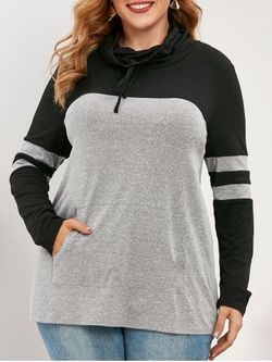 Plus Size Colorblock Cowl Neck Sweatshirt - LIGHT GRAY - L