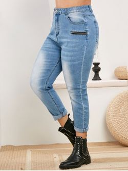 Plus Size High Waisted Faded Skinny Jeans - LIGHT BLUE - 4X