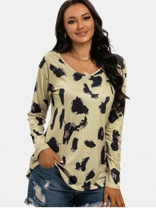 Scoop Neck Leopard Long Sleeve T-shirt