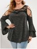 Plus Size Lace Insert Cold Shoulder Heather Strappy T Shirt -  
