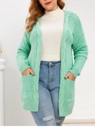 Plus Size Pockets Open Front Chunky Cardigan -  
