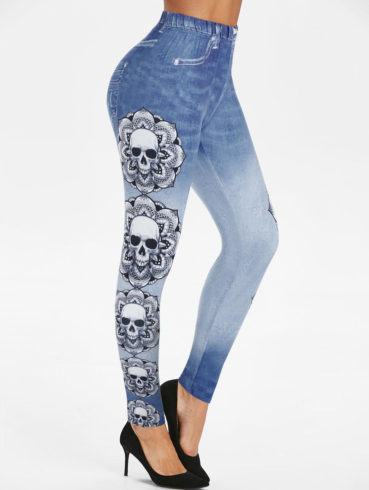 

Skull Print Halloween Skinny Jeggings, Blue