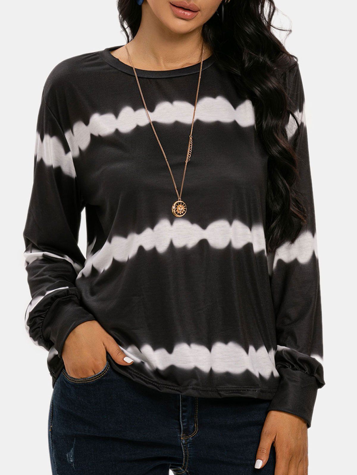 

Streak Dye Long Sleeve Top, Black