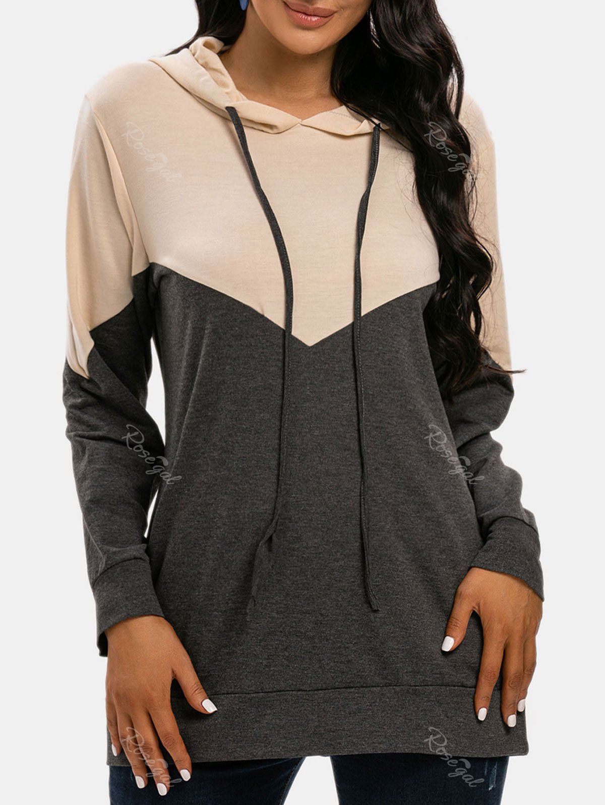 New Colorblock Drawstring Pullover Hoodie  