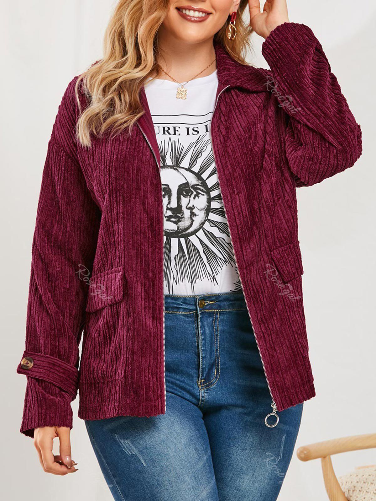 [29 Off] Plus Size Corduroy Flap Pockets Jacket Rosegal