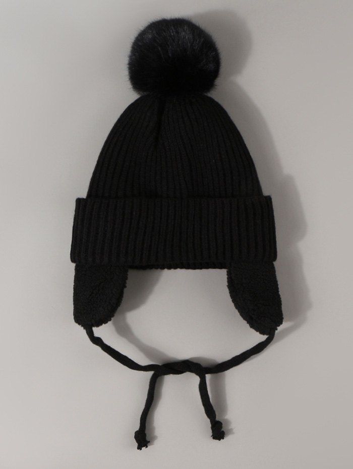 

Plush Knitted Ear Warmer Bubble Hat, Black