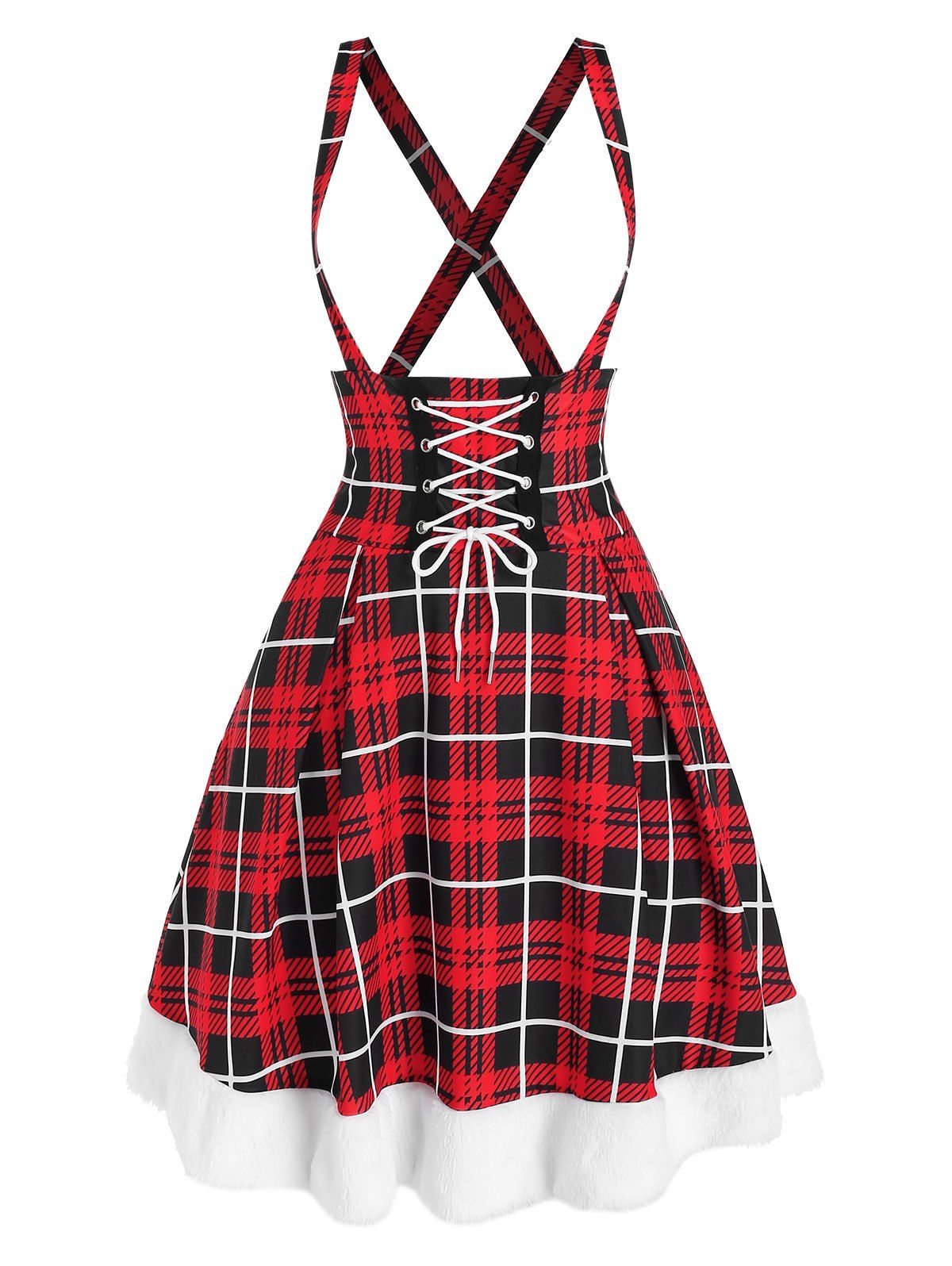 

Lace Up Plaid Crisscross Suspender Dress, Multi