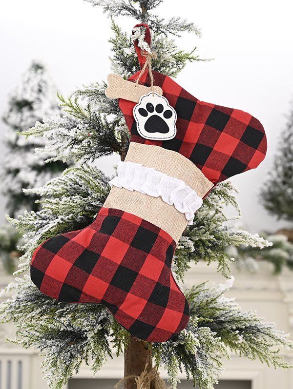 

Pet Bone Shape Christmas Stocking Hanging Decor, Red