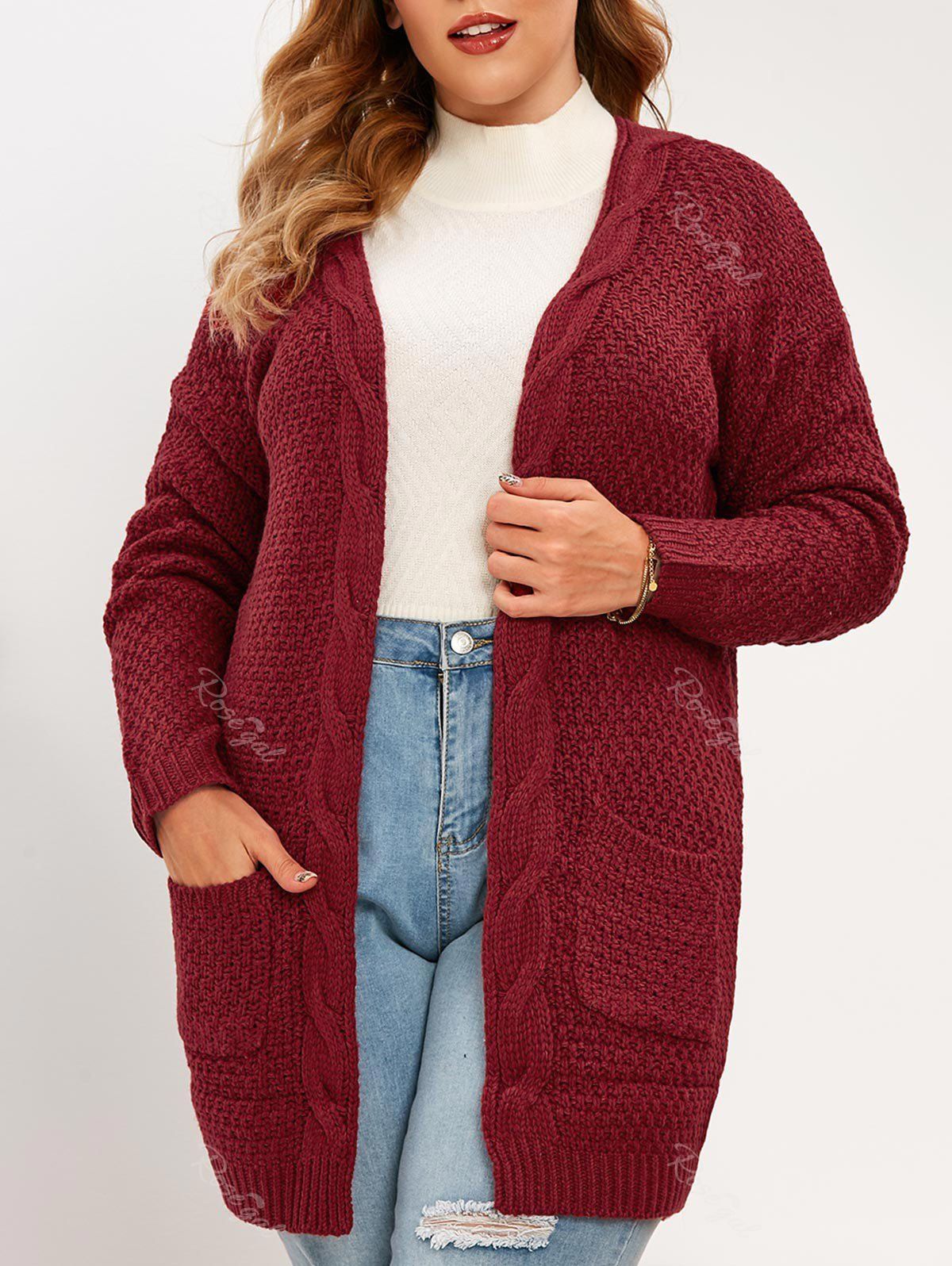 Shop Plus Size Pockets Open Front Chunky Cardigan  