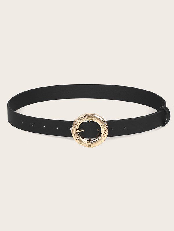 

Round Buckle Engraved Waist Belt, Black