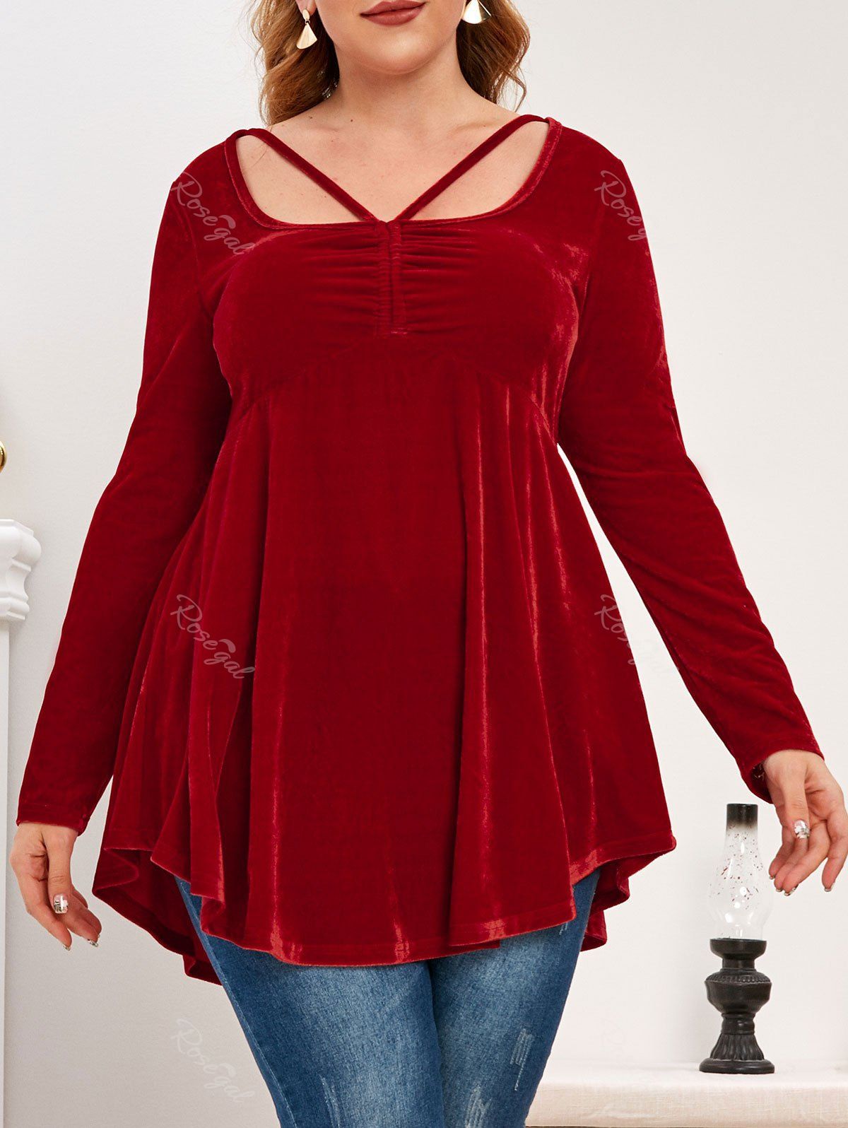 Outfits Plus Size Velvet Ruched Longline Top  
