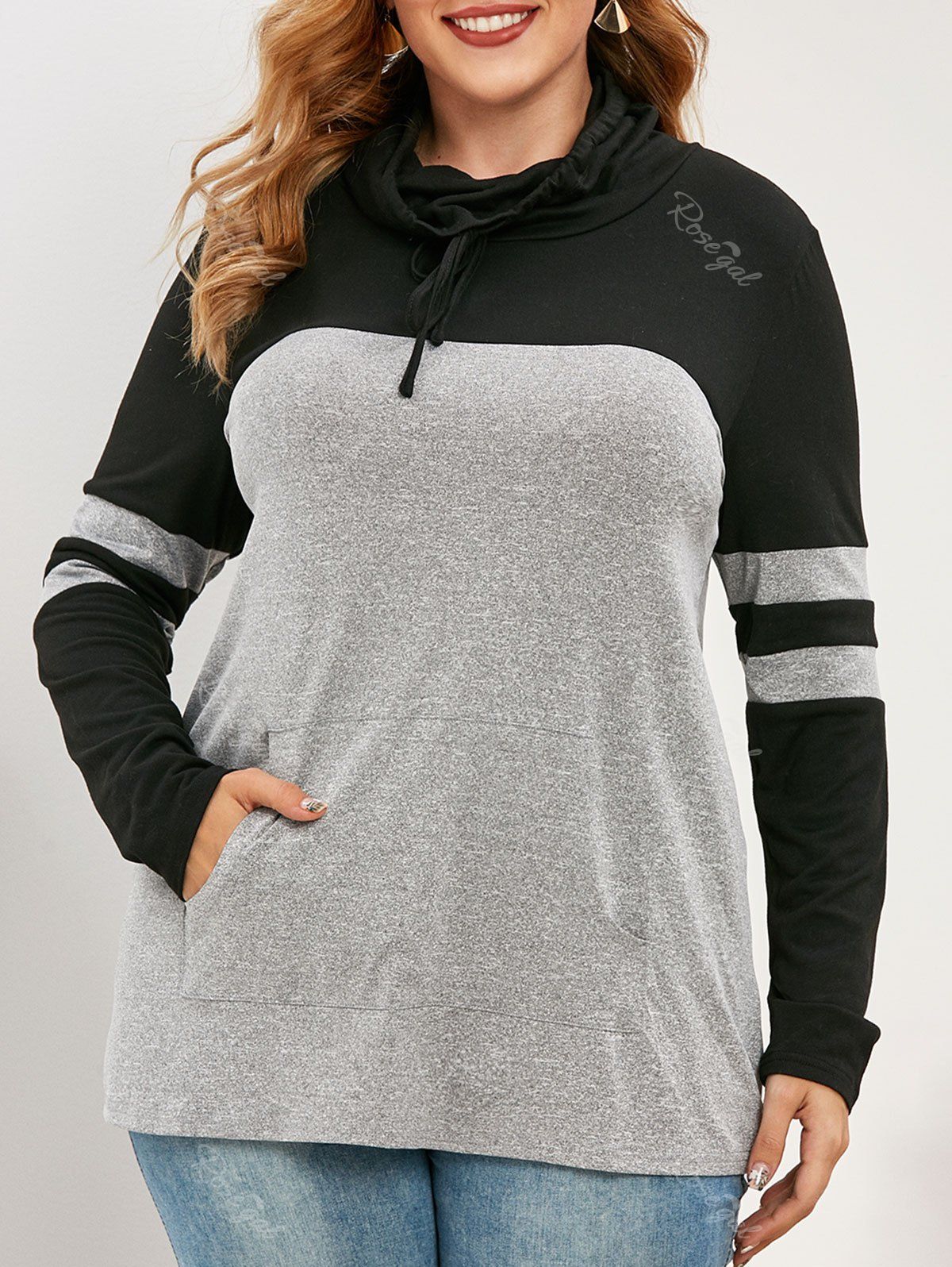 Latest Plus Size Colorblock Cowl Neck Sweatshirt  