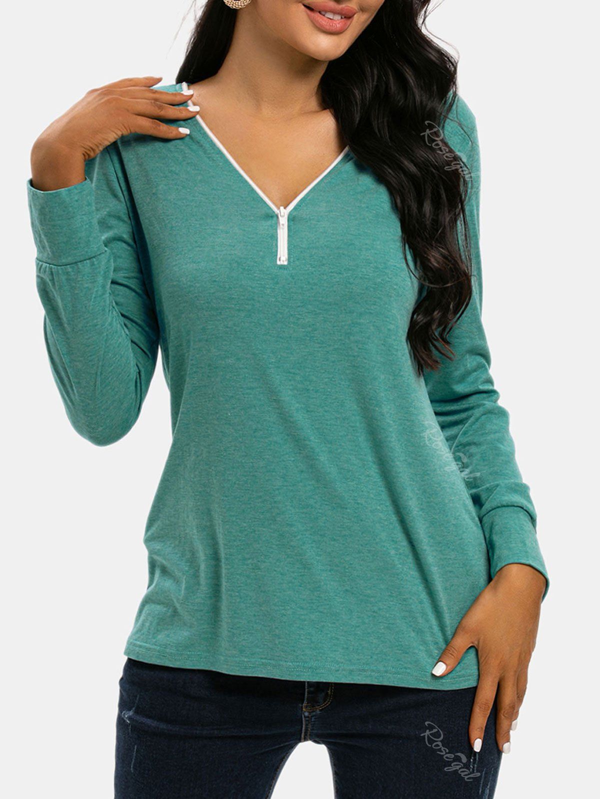 

Front Half Zip Long Sleeve Tee, Light green