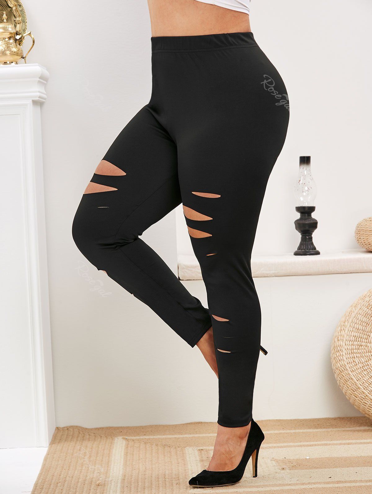 

Plus Size Ripped Skinny Pants, Black