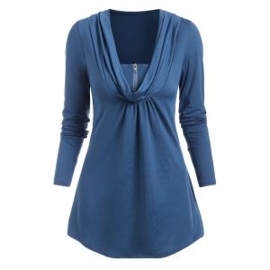 

Cowl Neck Half-zip Long Sleeve Top, Deep blue