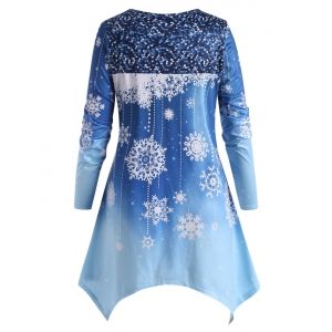 

Plus Size Christmas Handkerchief Snowflake Print T Shirt, Blue