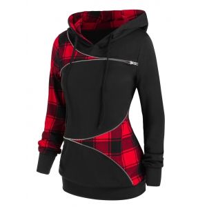 

Zippered Plaid Hoodie, Black