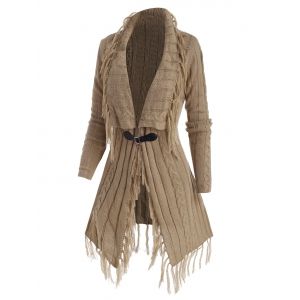 

Tassel Buckle Front Longline Cardigan, Light coffee