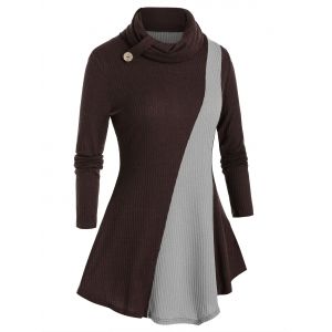 

Plus Size Colorblock Cowl Neck Knitwear, Brown bear