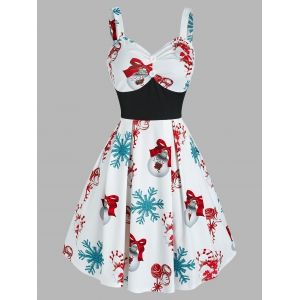 

Christmas Ball Snowflake Print Sleeveless Dress, White