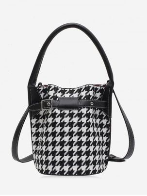 Retro Houndstooth Printed Bucket Bag