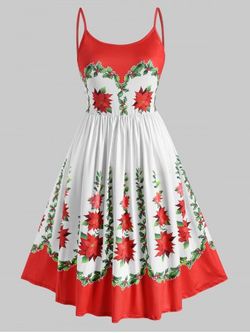 Plus Size Floral Print Midi Dress - RED - 5X