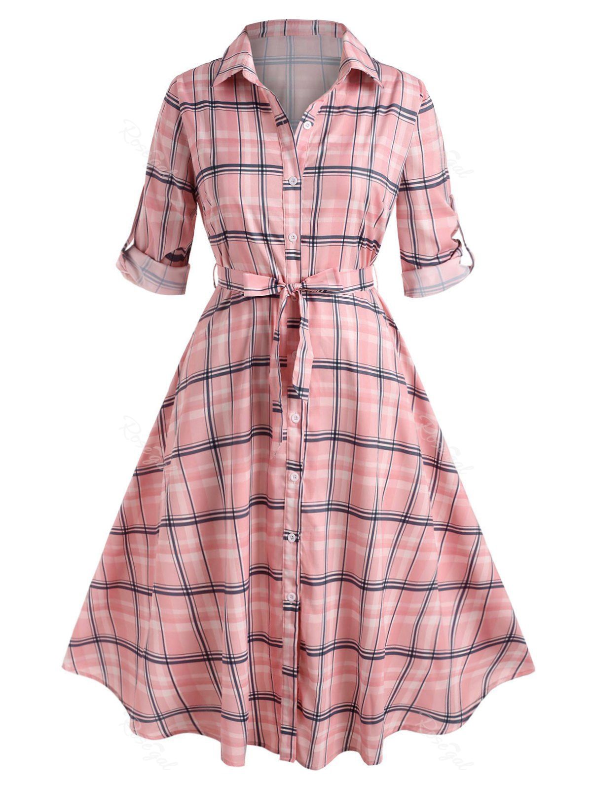plaid midi shirt dress