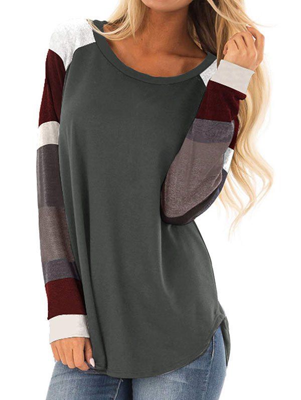 

Colorblock Long Sleeve Round Hem Tee, Gray