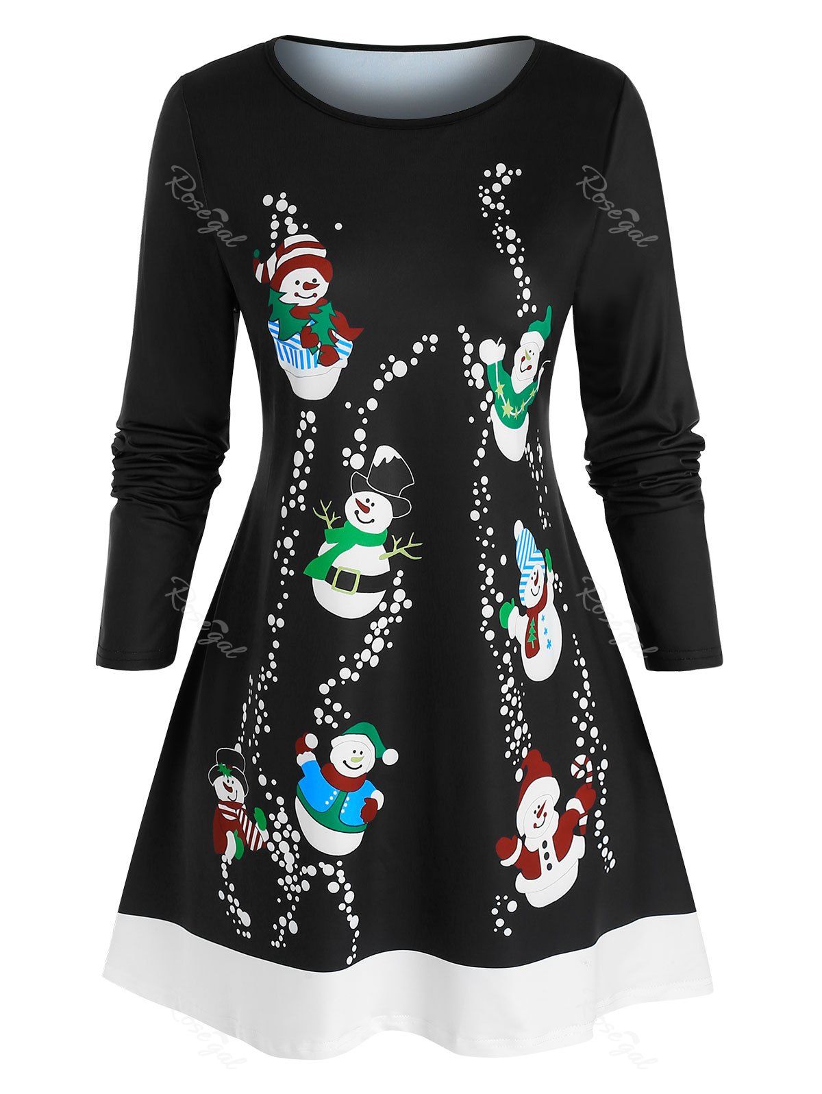 

Plus Size Christmas Funny Snowman A Line Tunic Tee, Black
